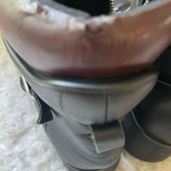 Steve Madden  Black Leather lace up wedge Boots brown trims side zipper … - Picture 13 of 14